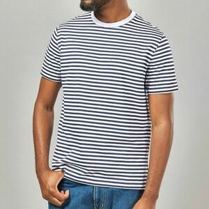 Striped Crewneck T-Shirt in White and Navy
